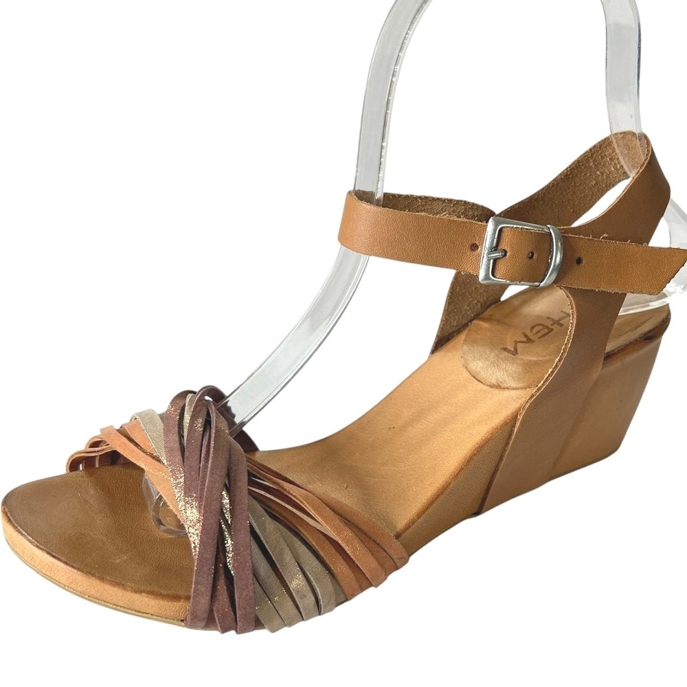 Ethem Wedge Leather Strappy Sandals EU 37 Size 7‎ Tan Multi Boho Open Toe